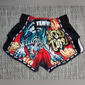 Tuff Boxing Muay Thai Shorts Retro Style Micro Fabric White Tiger Size L